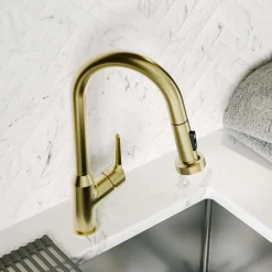 Karran Scottsdale 1.8 GPM Single Lever Handle Lead-free Brass ADA Kitchen Faucet, Pull-Down, Spot-Free Brushed Gold, KKF250SFBG
