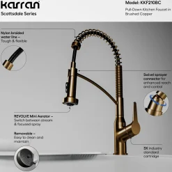 Karran Scottsdale 1.8 GPM Single Lever Handle Lead-free Brass ADA Kitchen Faucet, Pull-Down, Brushed Copper, KKF210BC