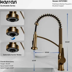 Karran Scottsdale 1.8 GPM Single Lever Handle Lead-free Brass ADA Kitchen Faucet, Pull-Down, Brushed Copper, KKF210BC