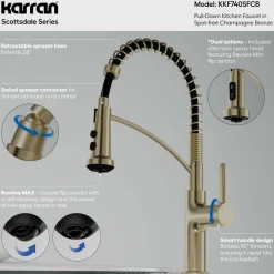 Karran Scottsdale 1.8 GPM Single Lever Lead-free Brass ADA Kitchen Faucet, Pull-Down, Spot-Free Champagne Bronze, KKF740SFCB