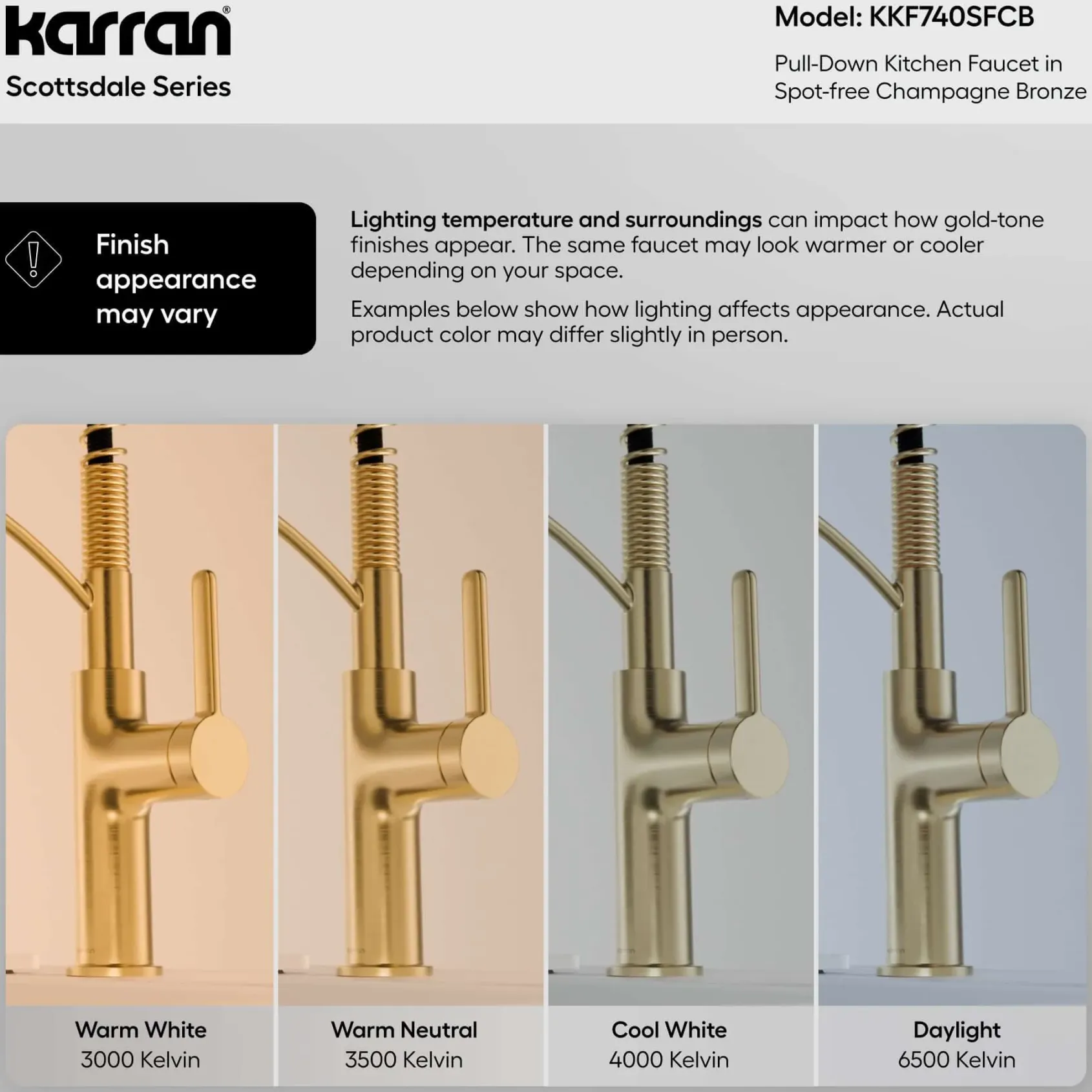Karran Scottsdale 1.8 GPM Single Lever Lead-free Brass ADA Kitchen Faucet, Pull-Down, Spot-Free Champagne Bronze, KKF740SFCB