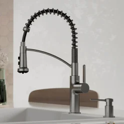Karran Scottsdale 1.8 GPM Single Lever Lead-free Brass ADA Kitchen Faucet, Pull-Down, Spot-Free Gunmetal Grey, KKF740SFGG