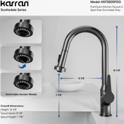 Karran Scottsdale 1.8 GPM Single Lever Handle Lead-free Brass ADA Kitchen Faucet, Pull-Down, Spot-Free Gunmetal Grey, KKF250SFGG