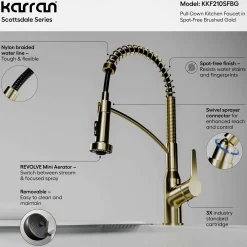 Karran Scottsdale 1.8 GPM Single Lever Handle Lead-free Brass ADA Kitchen Faucet, Pull-Down, Spot-Free Brushed Gold, KKF210SFBG