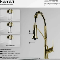 Karran Scottsdale 1.8 GPM Single Lever Handle Lead-free Brass ADA Kitchen Faucet, Pull-Down, Spot-Free Brushed Gold, KKF210SFBG
