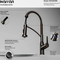 Karran Scottsdale 1.8 GPM Single Lever Handle Lead-free Brass ADA Kitchen Faucet, Pull-Down Kitchen, Oil Rubbed Bronze, KKF210ORB