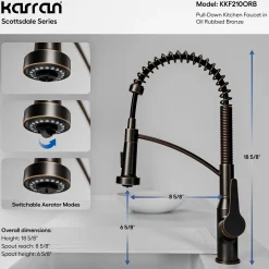 Karran Scottsdale 1.8 GPM Single Lever Handle Lead-free Brass ADA Kitchen Faucet, Pull-Down Kitchen, Oil Rubbed Bronze, KKF210ORB