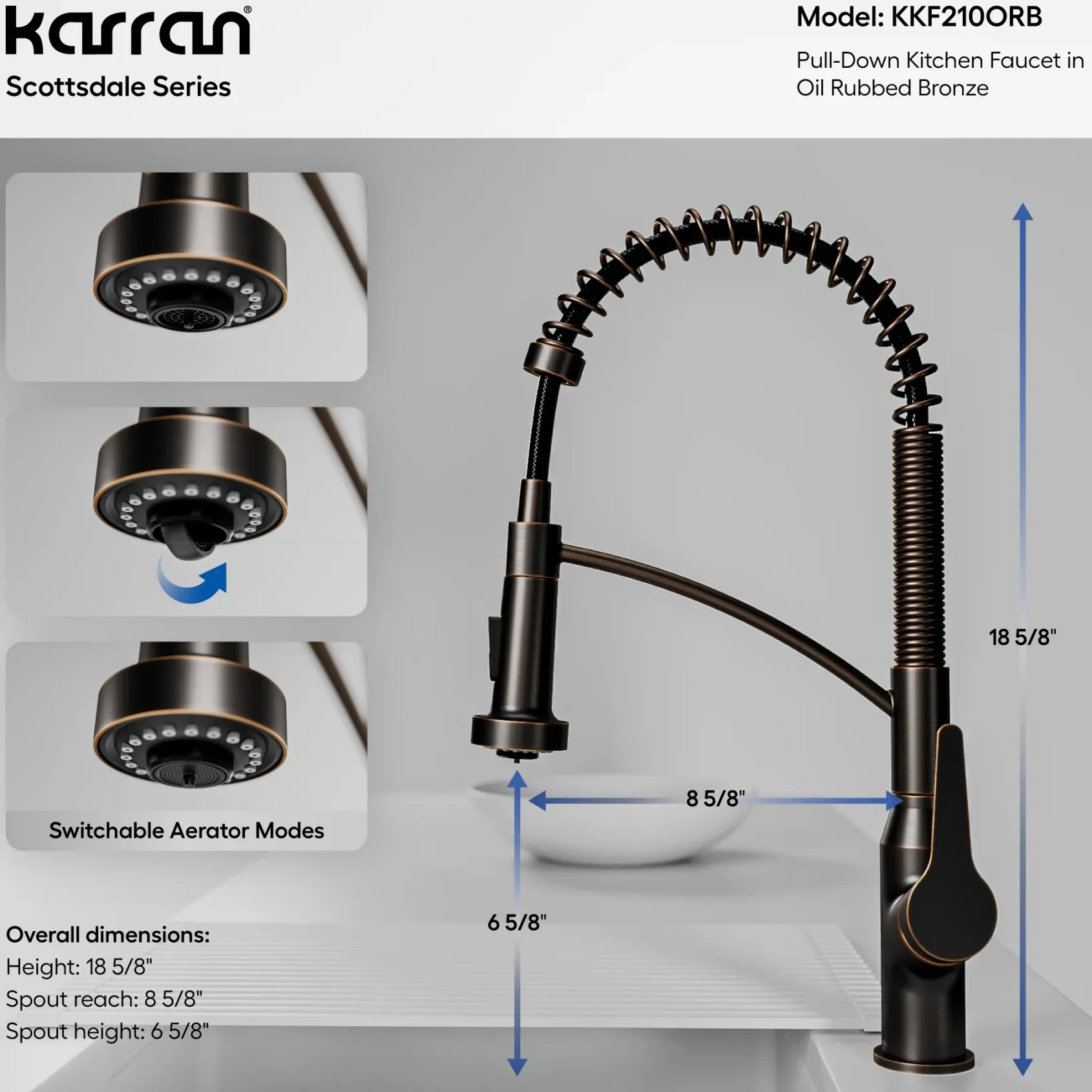 Karran Scottsdale 1.8 GPM Single Lever Handle Lead-free Brass ADA Kitchen Faucet, Pull-Down Kitchen, Oil Rubbed Bronze, KKF210ORB