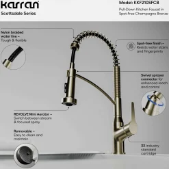 Karran Scottsdale 1.8 GPM Single Lever Handle Lead-free Brass ADA Kitchen Faucet, Pull-Down, Spot-Free Champagne Bronze, KKF210SFCB