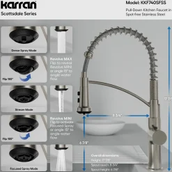 Karran Scottsdale 1.8 GPM Single Lever Lead-free Brass ADA Kitchen Faucet, Pull-Down, Spot Free Stainless Steel, KKF740SFSS