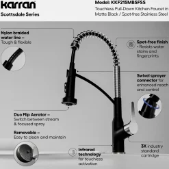 Karran Scottsdale Touchless Pull-Down Kitchen Faucet, Matte Black & Stainless Steel, Brass, KKF215MBSFSS