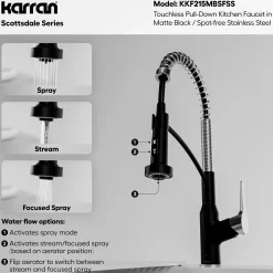 Karran Scottsdale Touchless Pull-Down Kitchen Faucet, Matte Black & Stainless Steel, Brass, KKF215MBSFSS