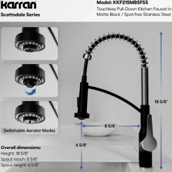 Karran Scottsdale Touchless Pull-Down Kitchen Faucet, Matte Black & Stainless Steel, Brass, KKF215MBSFSS