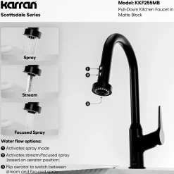 Karran Scottsdale Touchless Pull-Down Kitchen Faucet, Matte Black, Brass, KKF255MB