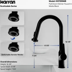 Karran Scottsdale Touchless Pull-Down Kitchen Faucet, Matte Black, Brass, KKF255MB