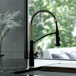 Karran Scottsdale Touchless Pull-Down Kitchen Faucet, Matte Black & Brushed Gold, Brass, KKF215MBSFBG