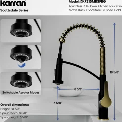 Karran Scottsdale Touchless Pull-Down Kitchen Faucet, Matte Black & Brushed Gold, Brass, KKF215MBSFBG