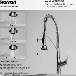 Karran Scottsdale Touchless Pull-Down Kitchen Faucet, Spot Free Stainless Steel, Brass, KKF215SFSS