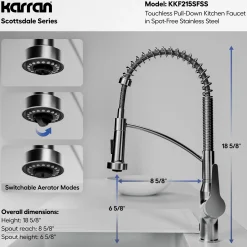 Karran Scottsdale Touchless Pull-Down Kitchen Faucet, Spot Free Stainless Steel, Brass, KKF215SFSS