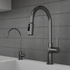 Karran Stalbridge 1.8 GPM Single Lever Lead-free Brass ADA Kitchen Faucet, Pull-Down, Spot-Free Gunmetal Grey, KKF720SFGG