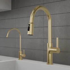 Karran Stalbridge 1.8 GPM Single Lever Lead-free Brass ADA Kitchen Faucet, Pull-Down, Spot-Free Champagne Bronze, KKF720SFCB