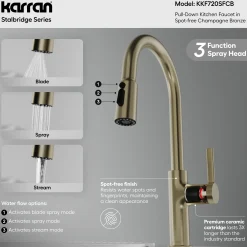 Karran Stalbridge 1.8 GPM Single Lever Lead-free Brass ADA Kitchen Faucet, Pull-Down, Spot-Free Champagne Bronze, KKF720SFCB
