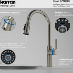 Karran Stalbridge 1.8 GPM Single Lever Lead-free Brass ADA Kitchen Faucet, Pull-Down, Spot Free Stainless Steel, KKF720SFSS