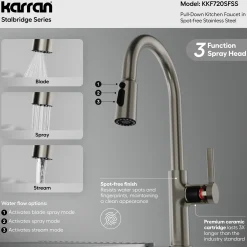 Karran Stalbridge 1.8 GPM Single Lever Lead-free Brass ADA Kitchen Faucet, Pull-Down, Spot Free Stainless Steel, KKF720SFSS