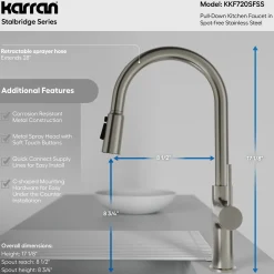 Karran Stalbridge 1.8 GPM Single Lever Lead-free Brass ADA Kitchen Faucet, Pull-Down, Spot Free Stainless Steel, KKF720SFSS