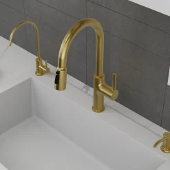 Karran Stalbridge 1.8 GPM Single Lever Lead-free Brass ADA Kitchen Faucet, Pull-Down, Spot-Free Brushed Gold, KKF720SFBG