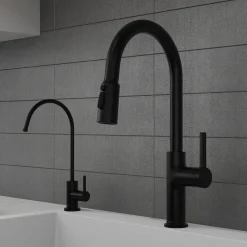 Karran Stalbridge 1.8 GPM Single Lever Lead-free Brass ADA Kitchen Faucet, Pull-Down, Matte Black, KKF720MB