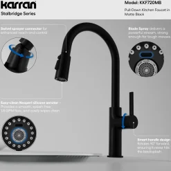 Karran Stalbridge 1.8 GPM Single Lever Lead-free Brass ADA Kitchen Faucet, Pull-Down, Matte Black, KKF720MB
