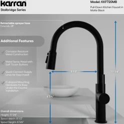Karran Stalbridge 1.8 GPM Single Lever Lead-free Brass ADA Kitchen Faucet, Pull-Down, Matte Black, KKF720MB