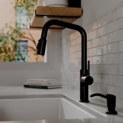Karran Stalbridge 1.8 GPM Single Lever Lead-free Brass ADA Kitchen Faucet, Pull-Down, Matte Black, KKF710MB