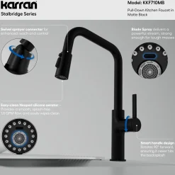 Karran Stalbridge 1.8 GPM Single Lever Lead-free Brass ADA Kitchen Faucet, Pull-Down, Matte Black, KKF710MB