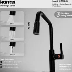 Karran Stalbridge 1.8 GPM Single Lever Lead-free Brass ADA Kitchen Faucet, Pull-Down, Matte Black, KKF710MB