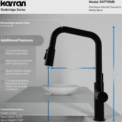 Karran Stalbridge 1.8 GPM Single Lever Lead-free Brass ADA Kitchen Faucet, Pull-Down, Matte Black, KKF710MB