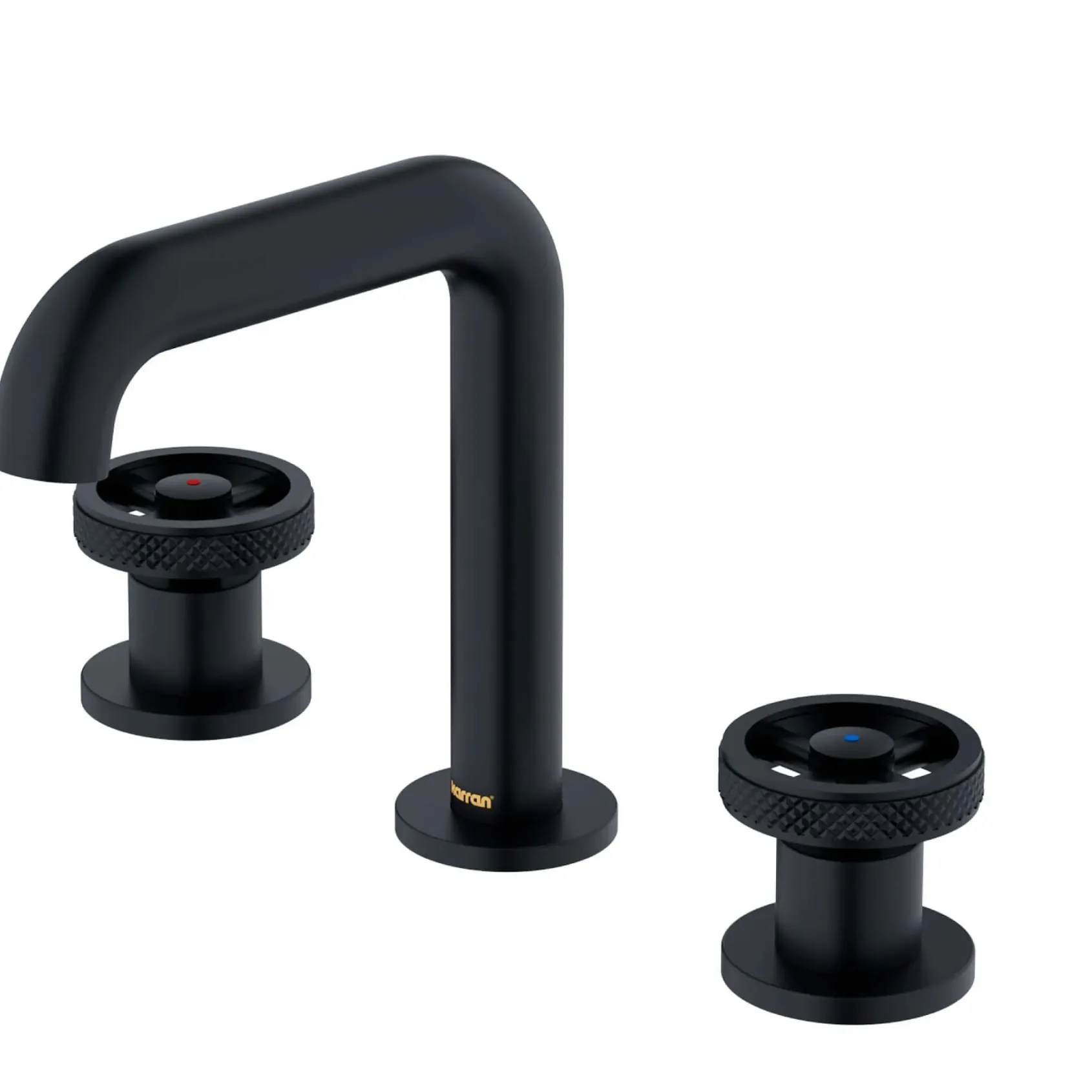 Karran Tryst 1.2 GPM Double Lever Handle Lead-free Brass Bathroom Faucet, Widespread, Matte Black, KBF466MB