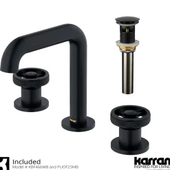 Karran Tryst 1.2 GPM Double Lever Handle Lead-free Brass Bathroom Faucet, Widespread, Matte Black, KBF466MB