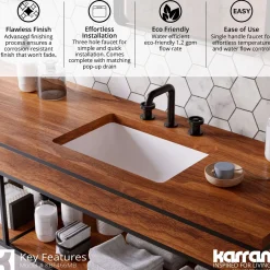 Karran Tryst 1.2 GPM Double Lever Handle Lead-free Brass Bathroom Faucet, Widespread, Matte Black, KBF466MB