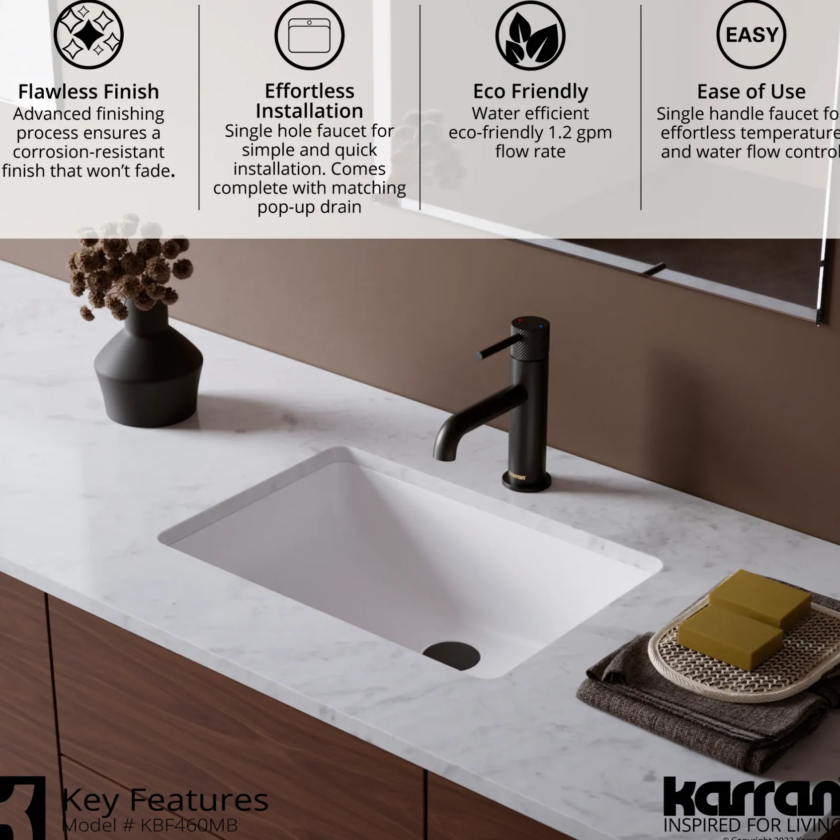 Karran Tryst 1.2 GPM Single Lever Handle Lead-free Brass ADA Bathroom Faucet, Basin, Matte Black, KBF460MB