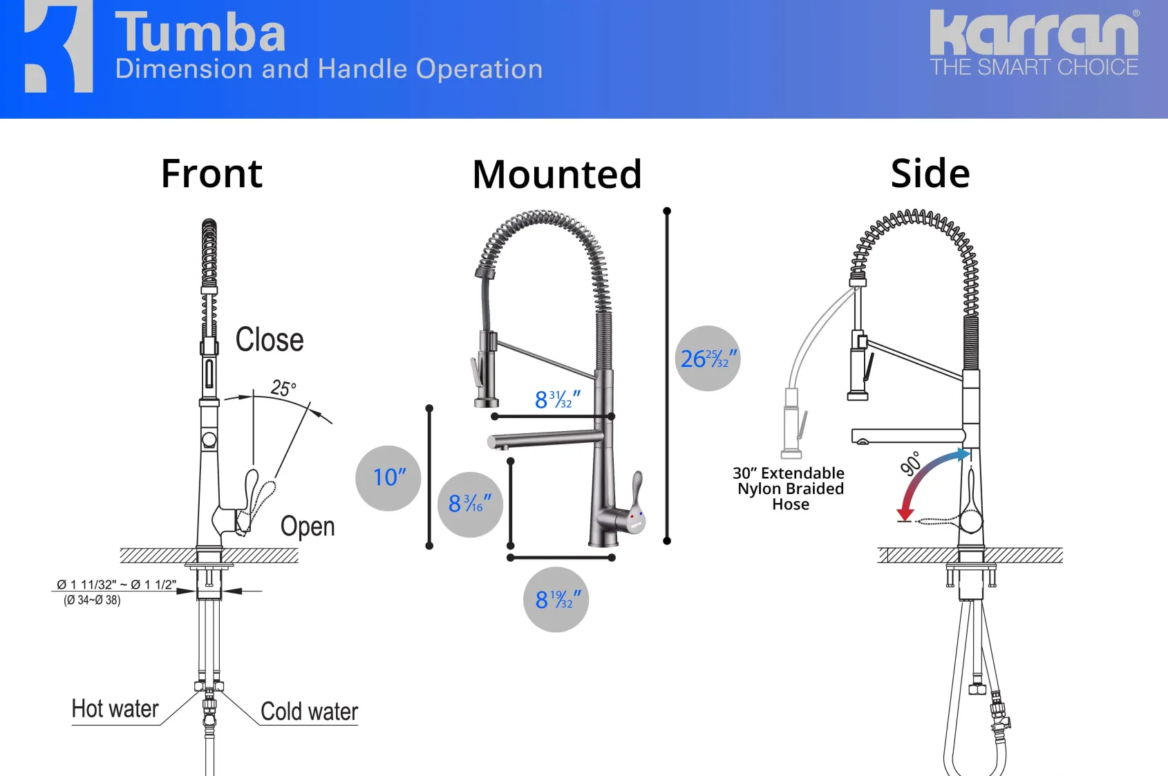 Karran Tumba Single Lever Handle Lead-free Brass ADA Kitchen Faucet, Pull Down, Stainless Steel, KKF230SS