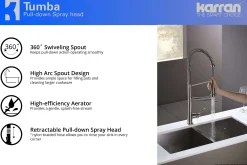 Karran Tumba Single Lever Handle Lead-free Brass ADA Kitchen Faucet, Pull Down, Stainless Steel, KKF230SS