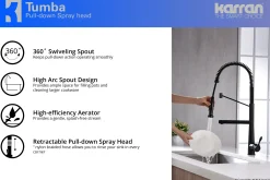 Karran Tumba Single Lever Handle Lead-free Brass ADA Kitchen Faucet, Pull Down, Matte Black, KKF230MB