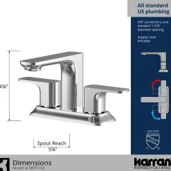 Karran Venda 1.2 GPM Double Lever Handle Lead-free Brass ADA Bathroom Faucet, Centerset, Chrome, KBF516C
