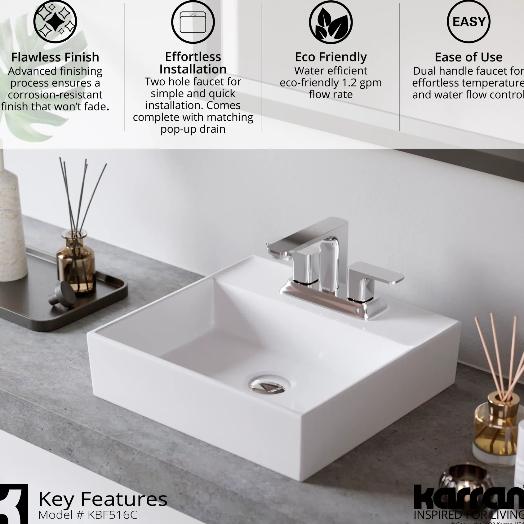 Karran Venda 1.2 GPM Double Lever Handle Lead-free Brass ADA Bathroom Faucet, Centerset, Chrome, KBF516C