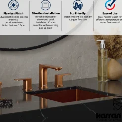Karran Venda 1.2 GPM Double Lever Handle Lead-free Brass ADA Bathroom Faucet, Widespread, Brushed Copper, KBF514BC