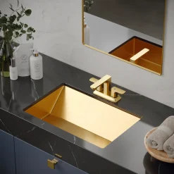 Karran Venda 1.2 GPM Double Lever Handle Lead-free Brass ADA Bathroom Faucet, Centerset, Brushed Gold, KBF516BG