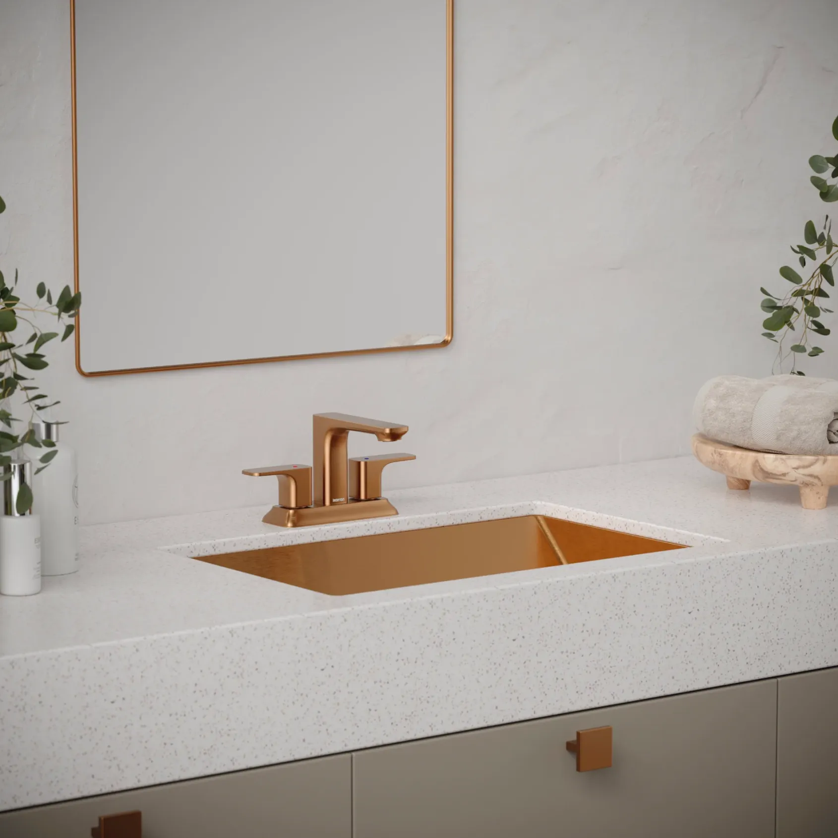 Karran Venda 1.2 GPM Double Lever Handle Lead-free Brass ADA Bathroom Faucet, Centerset, Brushed Copper, KBF516BC