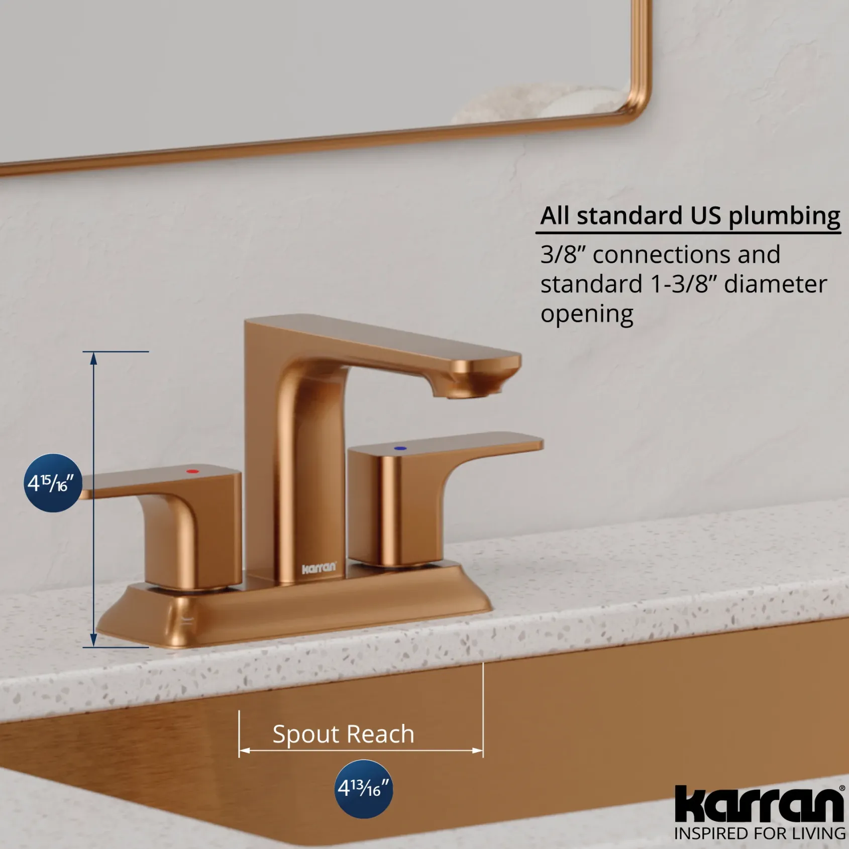 Karran Venda 1.2 GPM Double Lever Handle Lead-free Brass ADA Bathroom Faucet, Centerset, Brushed Copper, KBF516BC